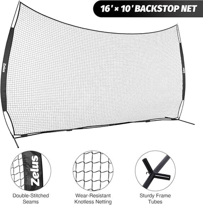 12x9ft / 16x10ft Barricade Backstop Net, Ball Sports Barrier, Practice Net for Baseball, Softball, Lacrosse, Soccer, Basketball and More