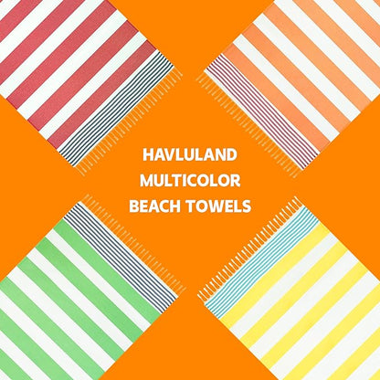 HAVLULAND Turkish Beach Towel Set of 6 - Sand Free - 100% Organic Oversized Turkish Towel - Quick Dry Towels for Beach, Picnic, Blanket or Bath Towel - Lightweight Towels for Travel, Camping & Pool