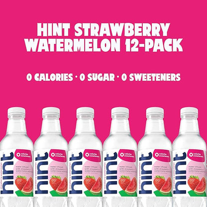 Hint Fruit-Infused Bottled Water, Strawberry Watermelon - Sugar Free Flavored Water with Zero Calories, Naturally Flavored, and No Artificial Sweeteners - 16 Fl Oz (Pack of 12)