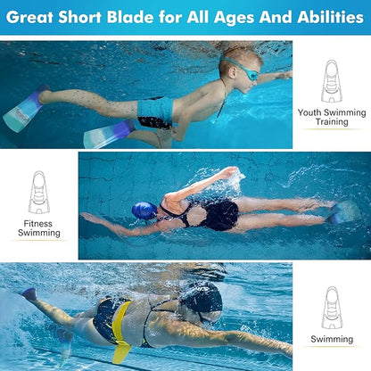 Gintenco Swim Fins, Kids Swim Training Fins for Lap Swimming, Travel Size Flippers with Mesh Bag, Silicone Swimming Fins for Kids Teens Adults Women Men