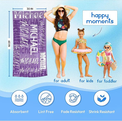 JML Personalized Beach Towel with Name, Custom Beach Towel with Name, Customized Microfiber Pool Towel, Quick Dry & Absorbent Swim Towel for Adult,Anniversary, Birthday, Summer Holiday,Vacation