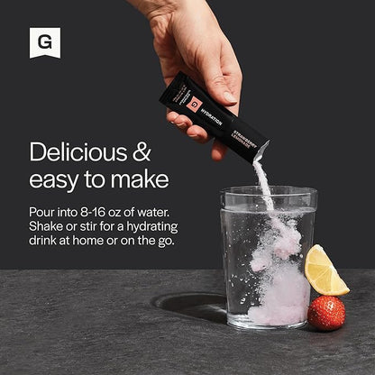 Gainful Hydration + Caffeine Powder Packets with Key Electrolytes Magnesium & Sodium + L Theanine, Low Sugar Drink Mix, Strawberry Lemonade, 21 Sticks