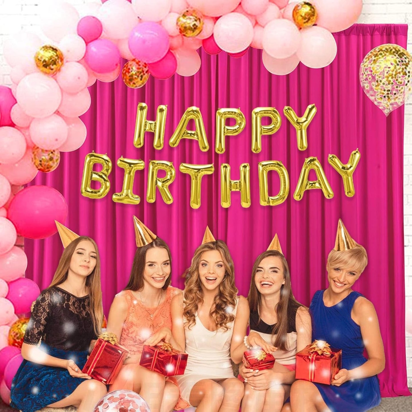 10 x 10 Feet Fuchsia Backdrop Curtain for Partie, Background Curtains for Photoshoot, Birthday, Wedding, Halloween, Thanksgiving, Christmas Day, New Year Party Decorations 5Ft x 10Ft, 2 Panels