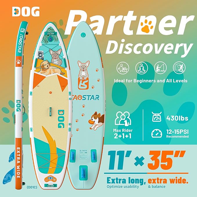 Joy 8'×29"/11'×35" Inflatable Paddle Board for Kids, One-Stop Premium SUP Accessories, Stand Up Paddle Board for More Balance, Tailored Fins for More Fun