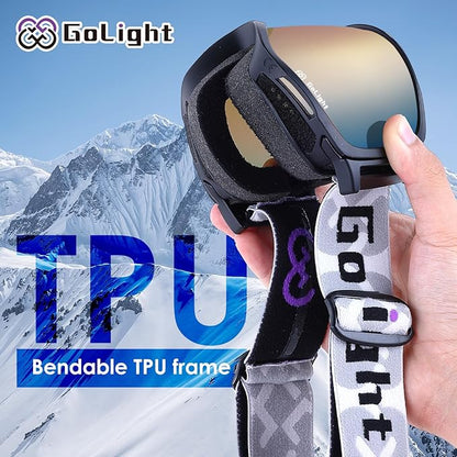 GoLight OTG Anti-Fog Ski Goggles for Men Women ??Spherical REVO Lens, UV400, Breathable TPU Frame, Adjustable Non-Slip Strap