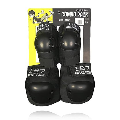 187 Killer Pads Knee Pads, Elbow Pads Combo Pack, Black, Small/Medium