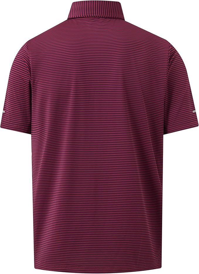Golf Shirts for Men - Moisture Wicking Short Sleeve Performance Sport Casual Striped Collared Mens Polo Shirt