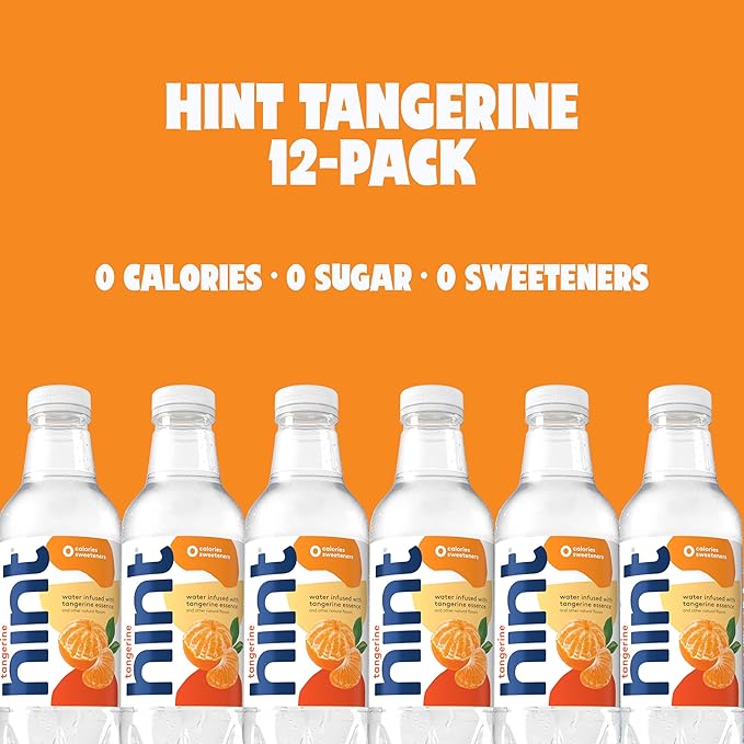 Hint Fruit-Infused Bottled Water, Tangerine - Sugar Free Flavored Water with Zero Calories, Naturally Flavored, and No Artificial Sweeteners - 16 Fl Oz (Pack of 12)