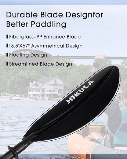 Kayak Paddle Aluminum Shaft Paddle with Nylon Blades, Floating Adjustable Kayaking Oars, 3 Piece, 220-240cm/86-94 Inches,Black/Rose/Teal/Black/Orange/Grey