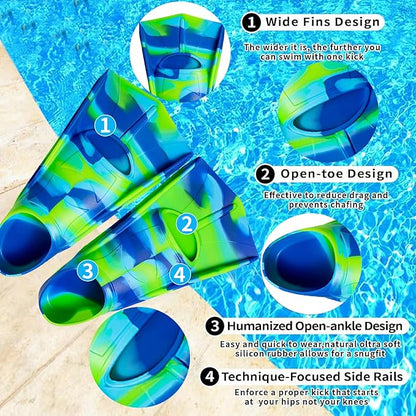 Kids Swim Fins,Short Comfortable Flippers for Lap Swimming and Training for Child,Girls,Boys,Beginners