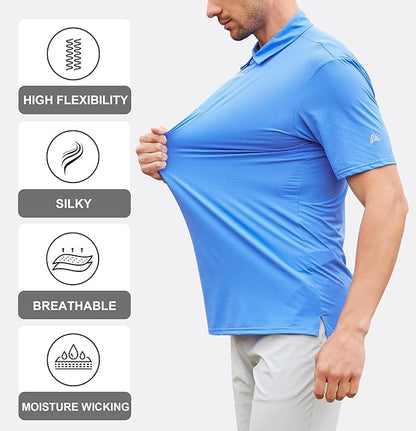 Esabel.C Jacquard Golf Shirts for Men Moisture Wicking Short Sleeve Performance Dry Fit Active Mens Polo Shirts