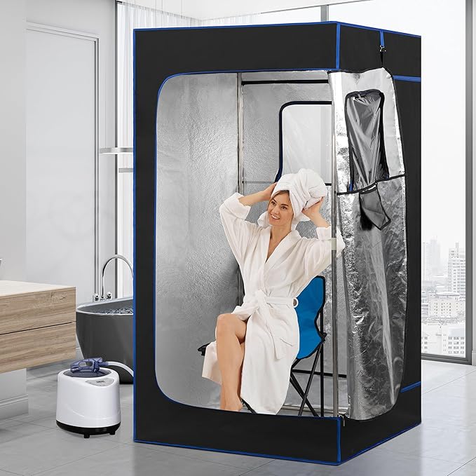 BOCHPOWER Portable Steam Sauna for Home, Sauna Tent Sauna Box with 3.0L Steamer, Remote Control, Folding Chair, 9 Levels