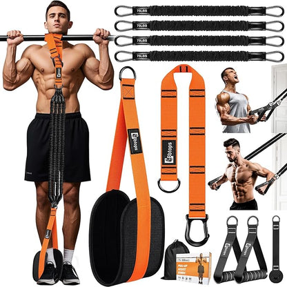 Pull Up Assistance Bands,Up to 300 lbs Assistance,Adjustable Heavy Duty 4 Resistance Bands for Pull up, with Feet/Knee Rest, Handle and Door Anchor for Home Gym Fitness Exercise Strength Training