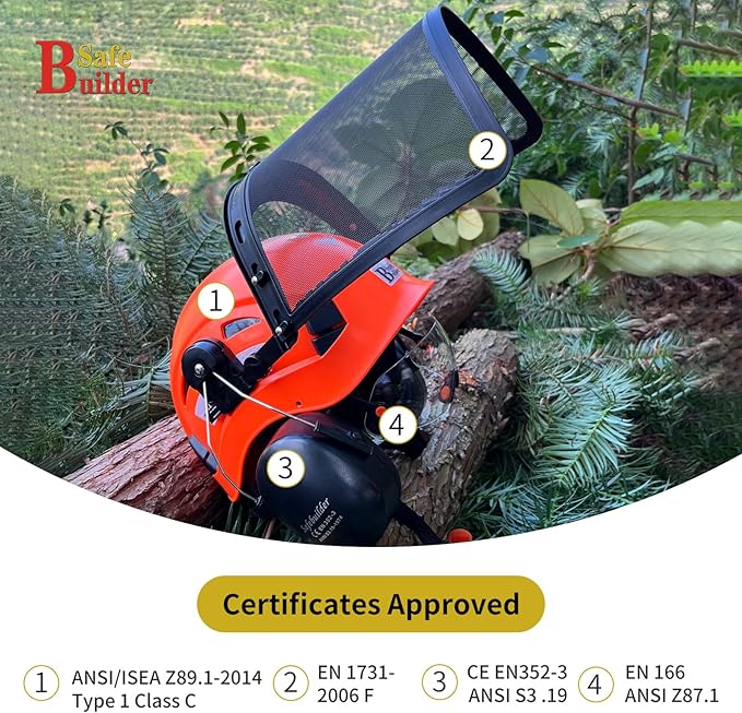 Forestry Safety Helmet with Build-in Visor Mesh Face Shield Ear Muffs 4 in 1 Chainsaw Safety Hard Hats