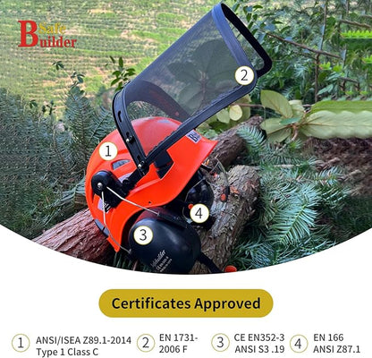 Forestry Safety Helmet with Build-in Visor Mesh Face Shield Ear Muffs 4 in 1 Chainsaw Safety Hard Hats