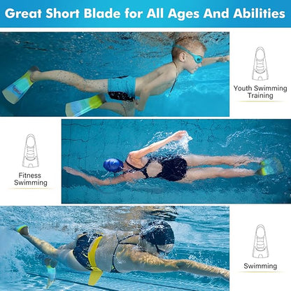 Gintenco Swim Fins, Kids Swim Training Fins for Lap Swimming, Travel Size Flippers with Mesh Bag, Silicone Swimming Fins for Kids Teens Adults Women Men