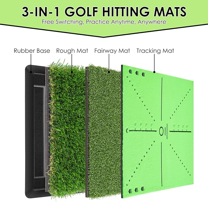 Golf Hitting Mat with Swing Path Tracer – Durable Golf Practice Mat for Indoor/Outdoor Use, Driving & Chipping Training – Golf Training Aid and Gift for Men & Women
