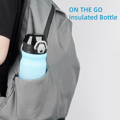 Insulated Water Bottle with Straw and Carry Loop,18 oz Stainless Steel Double Wall Vaccum Metal Water Flask with Leak-proof Lid,Sky