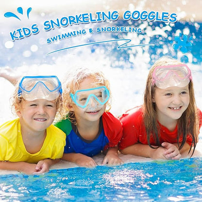 Hoolerry 4 Pcs Kids Nose Goggles Swim Goggles with Nose Cover for 3-8 Tempered Glass Snorkel Dive Mask Anti Fog with Elastic Strap No Leak Swimming Mask for Summer Diving Snorkeling