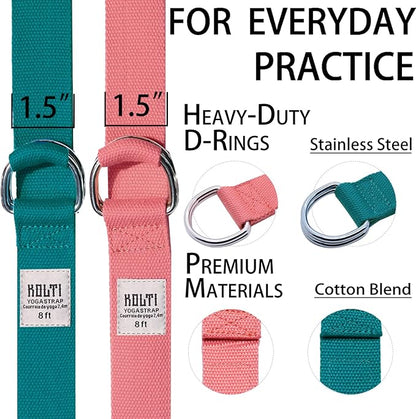 Yoga Exercise Adjustable Straps 8FT with Durable D-Ring for Pilates & Gym Workouts | Hold Poses, Stretch, Improve Flexibility & Maintain Balance