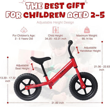 12 inch Toddler Balance Bike Adjustable Handlebar & Seat Anti-Slip Grip Suitable for 2-5 Years Old with Footrest Lightweight for Tolddlers Boys Girls Multiple Colors to Choose