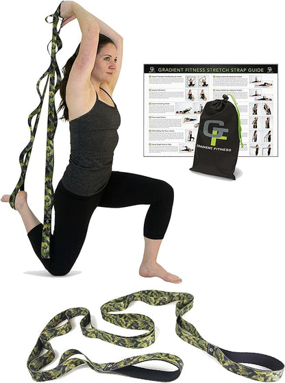 Gradient Fitness Stretching Strap for Physical Therapy, 12 Multi-Loop Stretch Strap 1.5" W x 8' L, Neoprene Handles, Physical Therapy Equipment, Yoga Straps for Stretching, Leg Stretcher.