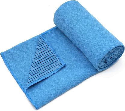 Eunzel Yoga Towel,Hot Yoga Mat Towel with Grip Dots Sweat Absorbent Non-Slip for Hot Yoga, Pilates and Workout 24" x72", Blue