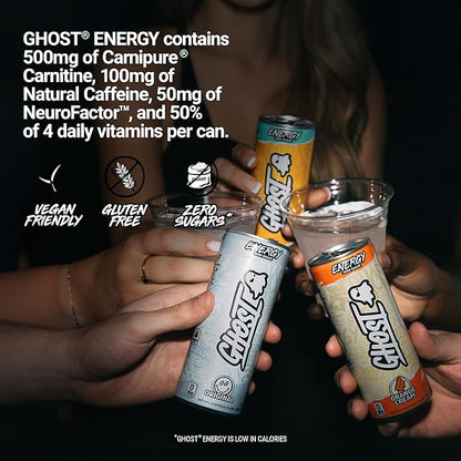 GHOST Energy Drink - 24-Pack, Tropical Mango, 8.4oz - Energy & Focus & No Artificial Colors - 100mg of Natural Caffeine, L-Carnitine & Taurine - Gluten-Free & Vegan