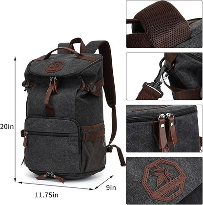 Kalesi Gym Duffle Bag Backpack 4-Way Vintage canvas with Shoes Compartment for travel Sport Hiking laptop (Vintage black)