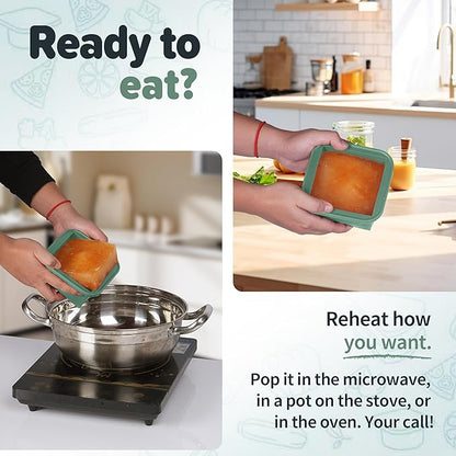 2-Cup Silicone Freezer Trays with Lids – Perfect for Meal Prep, Portion Control, and Easy Freezing-Meal Prep Container Molds for Soup,Leftovers (Green, 4 pack)