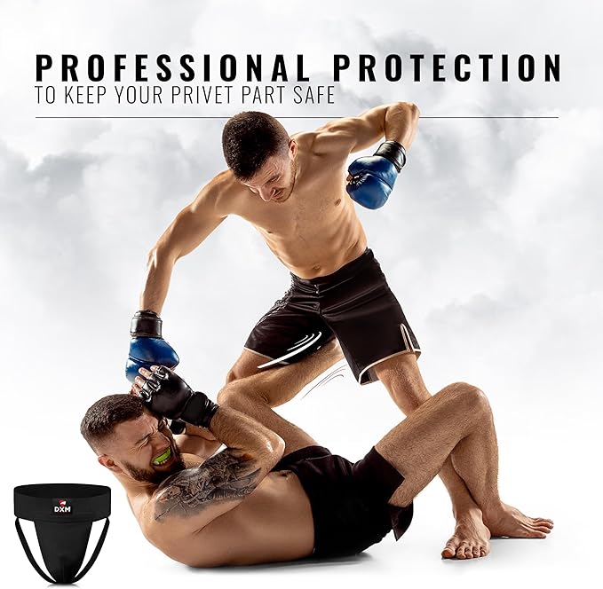 DXM SPORTS Groin Protector Cup Men, Boxing Kickboxing MMA Muay Thai Sparring Groin Guard, Ventilated Adjustable, Karate Fighting Training, Underwear Jiu Jitsu BJJ Protection