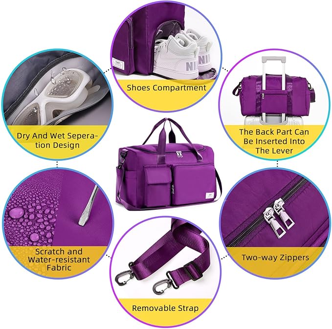 FIORETTO Women's Gym Duffle Bag with Shoes Compartment, 37L Capacity, Ideal for Travel, Gym, Sports, Duffel, Weekender