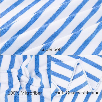 JML Microfiber Towels, Bath Towel Sets (4 Pack, 27" x 55") - Extra Absorbent, Fast Drying, Multipurpose for Bath, Swimming, Fitness, Sports, Yoga,Stripe Blue