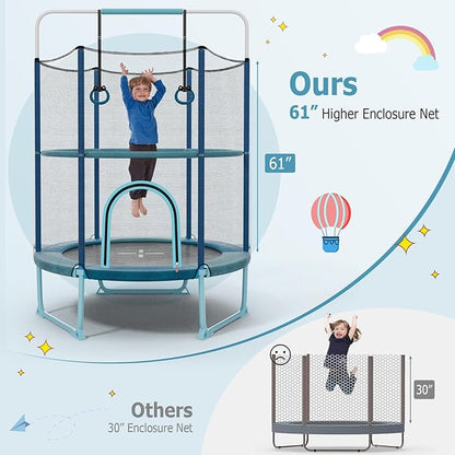 GYMAX 5FT Trampoline for Kids, ASTM Approved with Safety Net & Kitten Trapeze Rings, Indoor/Outdoor