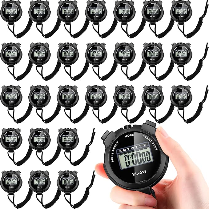 Kanayu 28 Pcs Multi Function Digital Stopwatch Timer Bulk Sports Stopwatch with Lanyard Date Time Alarm Timer for Coach Swimming Running Sports Train