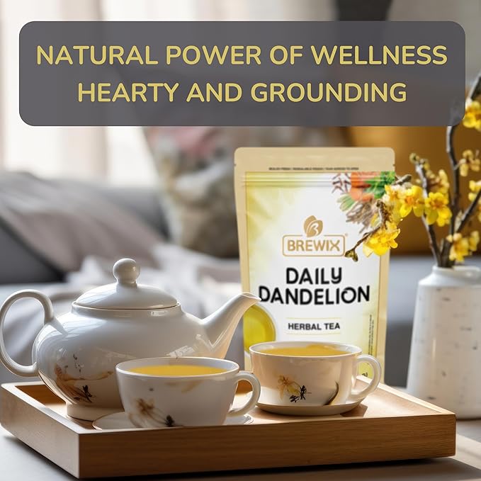 BREWIX, Dandelion Root Detox Tea (25 Pyramid Tea Bags) Caffeine-Free Herbal Blend with Ginger, Tulsi & Turmeric | Supports Liver Health & Gentle Cleanse | Natural & Refreshing | Direct from Source