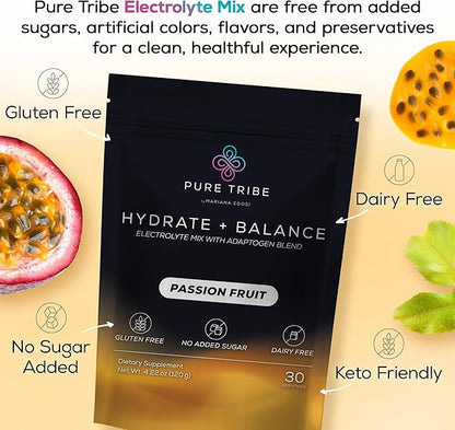 Electrolytes Powder Packets - Sugar Free Hydration Powder Drink Mix Loaded with 6 B Vitamins & Minerals - Energy Drink for Muscle and Mood Support - Passion Fruit Flavor - 30 Servings