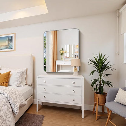 FORBATH 30x36 Inch Silver Bathroom Mirror for Over Sink, Large Rectangular Wall Mirror with Metal Frame, Rounded Corners for Bathroom, Bedroom, Entryway Decor (Horizontal or Vertical)