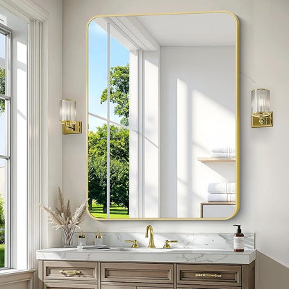 Gold Bathroom Mirror,36x48 inch Wall Mirror for Bathroom Wall Mounted,Round Rectangle Mirror for Bathroom Over Sink,Modern Frame for Home Decor Living Room,Bedroom Entryway,Horizontal/Vertical