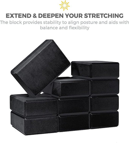 Sunshine Yoga 3" Yoga Block, 10 Pack Bulk EVA Foam Yoga Blocks, Firm and Supportive Yoga Brick, Balance Foam for Stretching, Pilates, and Workout, 3" x 6" x 9"