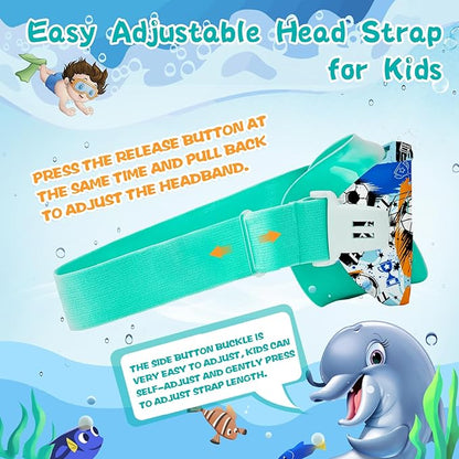 Kids Swim Goggles with Nose Cover, 180° Panoramic Snorkel Mask with Anti-Fog & Anti-Leak Design, Comfort Fabric Strap UV Protection Lens for Boys Girls Ages 3-15