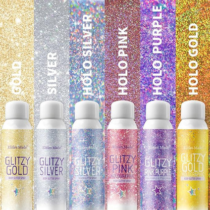 Hair Glitter Body Glitter Spray, 150ML Glitter Hairapray Gold Glitter Spray for Hair and Boday, Hair Glitter for Kids Women, Body Shimmer Festival Rave and Makeup 4.2 Fl Oz
