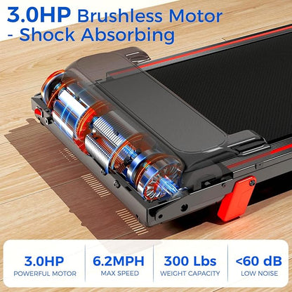 Treadmill with 5% Incline, Walking Pad Treadmill with Handle Bar, Portable Folding Treadmills for Running and Walking, 3.0HP Brushless Motorized, 5 Layers Shock-Absorbing