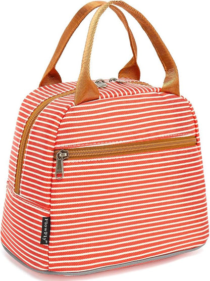 FlowFly Insulated Lunch Cooler Bag - Tote Bag Organizer for Women/Men, Red#Stripes