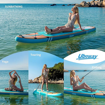 Inflatable Stand Up Paddle Board: Uboway Inflatable Kayak Paddle Board with Premium SUP Accessories, Non-Slip Comfort Deck with Backpack, Bonus Dry Bag & Hand Pump, Sup Board for Yoga Fishing Surf