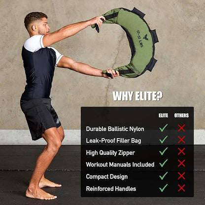 Elite Sports Bulgarian Canvas Bag, Fitness Canvas MMA Gym Cross Workout Training Sandbag 17, 25, 33, 45 lbs (UNFILLED)