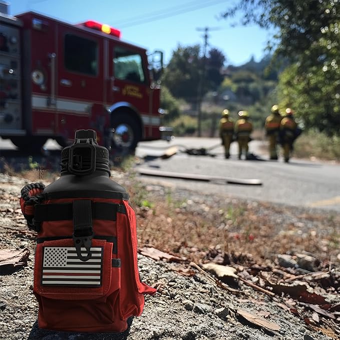 Iron Infidel Battle Bottle - Half Gallon Insulated Water Bottle with Paracord Handle, Large 64 oz Stainless Steel Water Jug with Rugged, Removable Sleeve for Keys, Wallet & Phone (Red Line 2 Liter)
