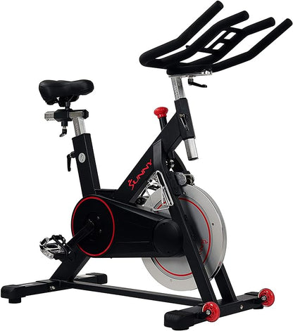 Sunny Health & Fitness Magnetic Exercise Bike, 44LB Flywheel & 300LB Weight Capacity for Intensive Home Workout, Indoor Cardio Training w/4-Way Adjustable Seat, Optional Free SunnyFit App Connection