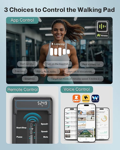 COZYINN 10% Incline Walking Pad - 2.5HP 4MPH/7.6MPH 265/340+lb Capacity Treadmills for Home, Portable Foldable Adjustable Incline Treadmill with Wide Running Area, Mute Control, Works with KINOMAP