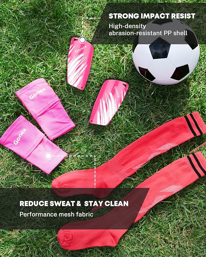 Gonex Soccer Shin Guards for Kids Adult, Youth Boys Girls Shin Guards Slip in Soccer Shin Pad Sleeves Canilleras for Football Games, EVA Cushion Protection Reduce Shocks & Injuries